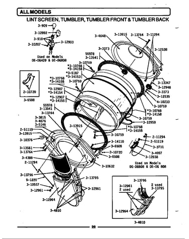 Lint screen, tumbler (front & back)