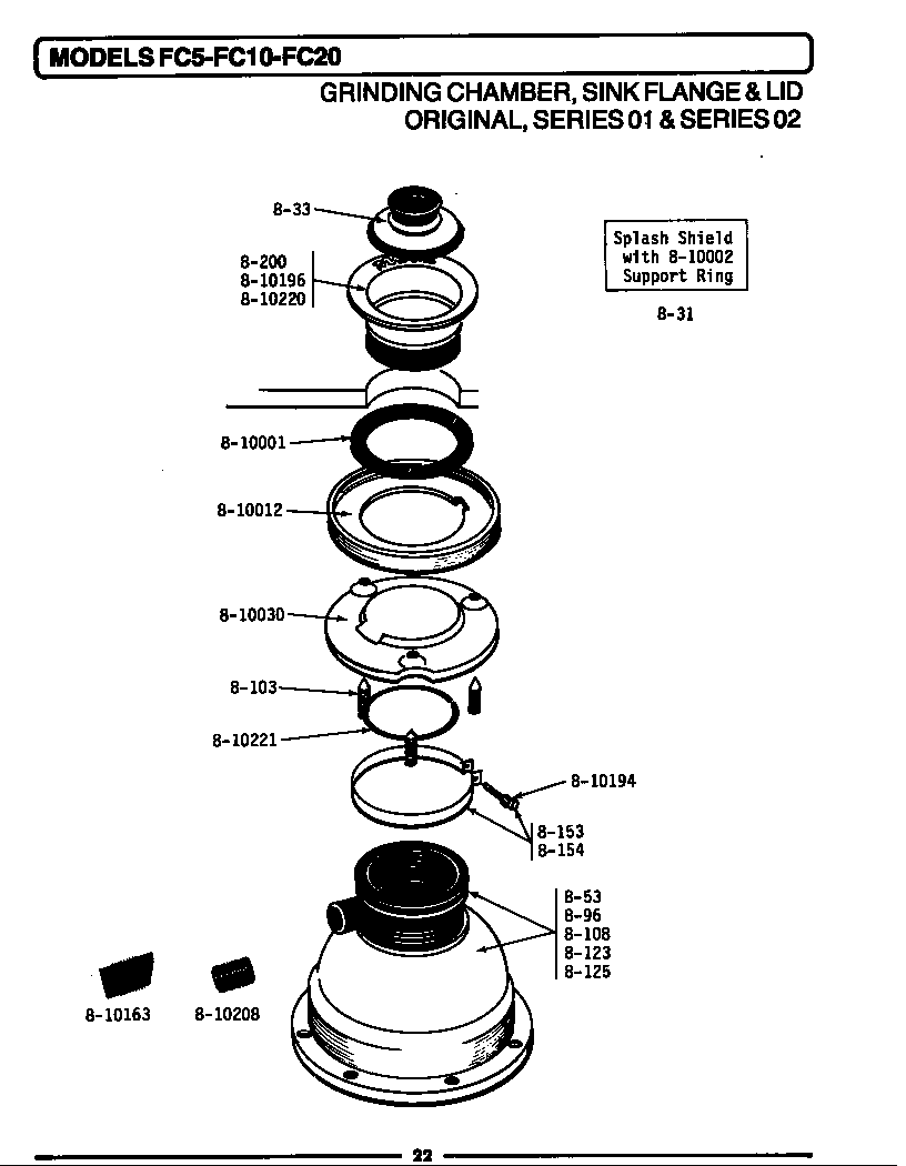 Grinding chamber, sink flange & lid (01) (fc20) (fc10) (fc5)