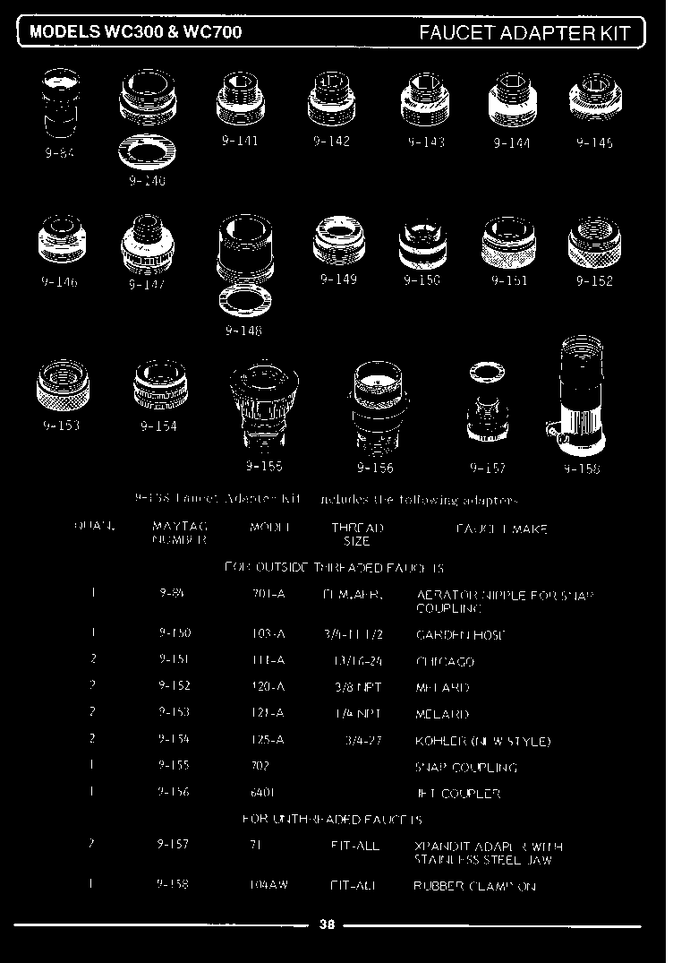 Faucet adapter kit (inside threaded) (wc300)