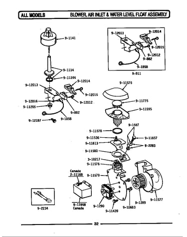 Blower/air inlet & water level float