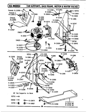 Tub supports, base frame, motor & valves