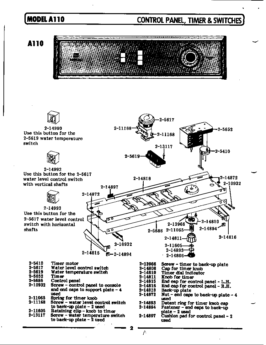 Control panel,timer & switches (a110) (a110) (la110)