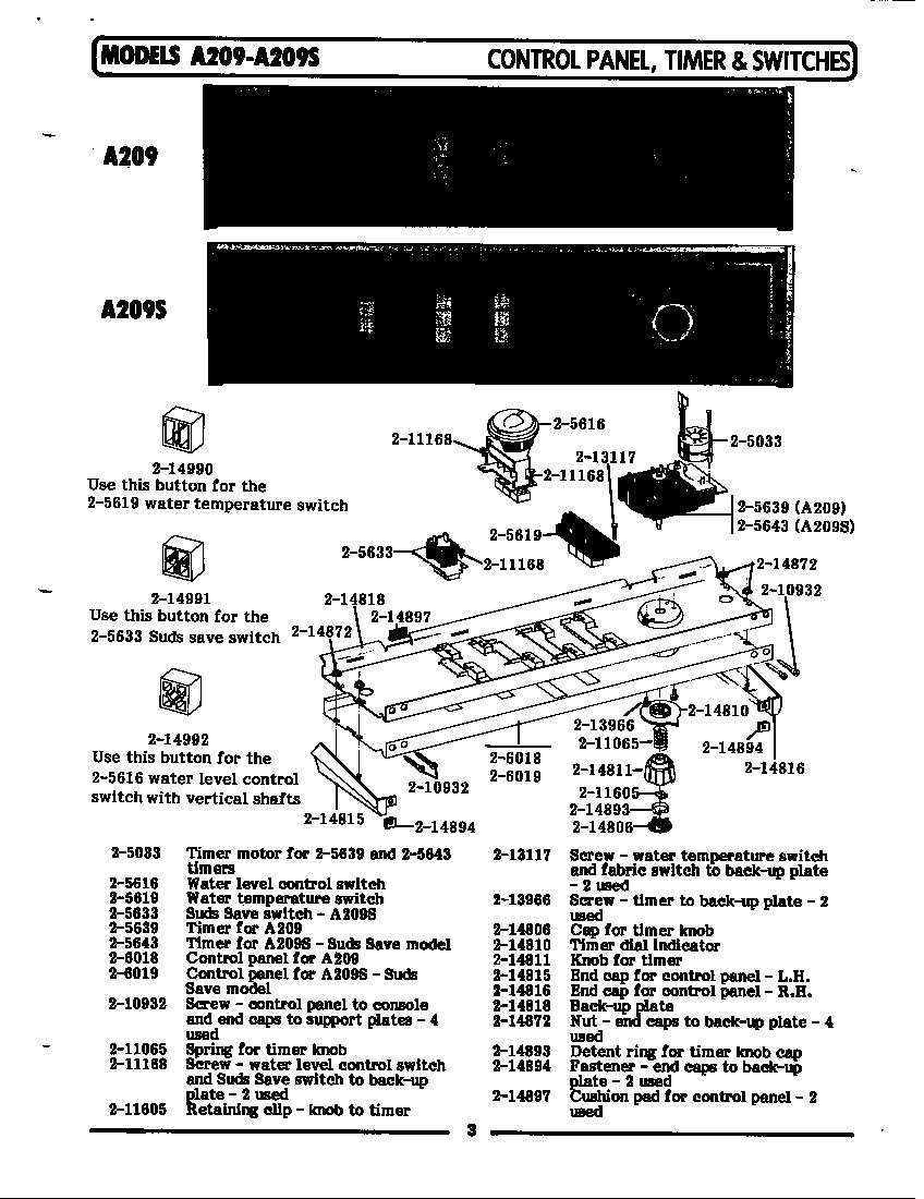 Control panel, timer & switches