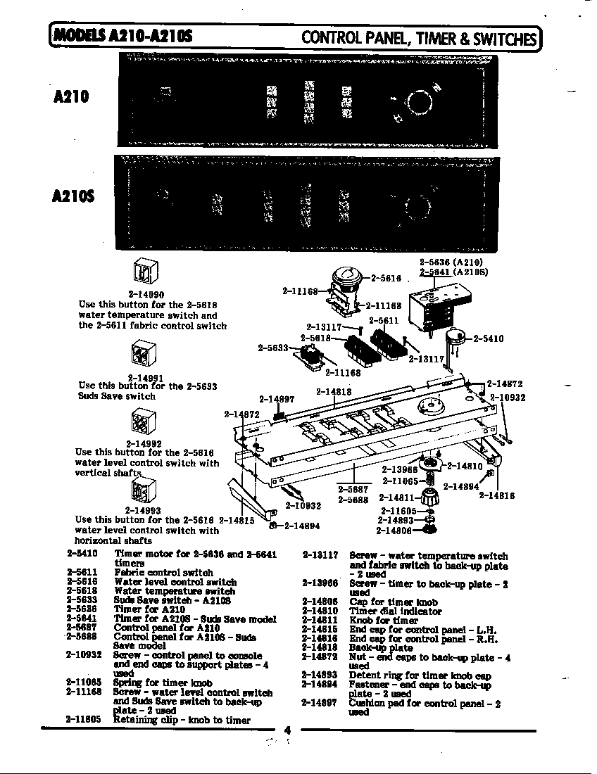 Control panel, timer & switches