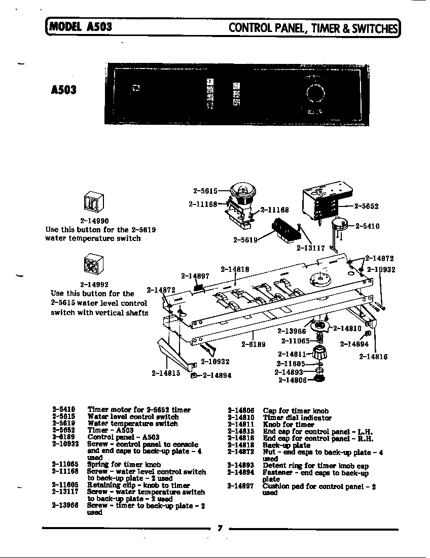 Control panel,timer & switches