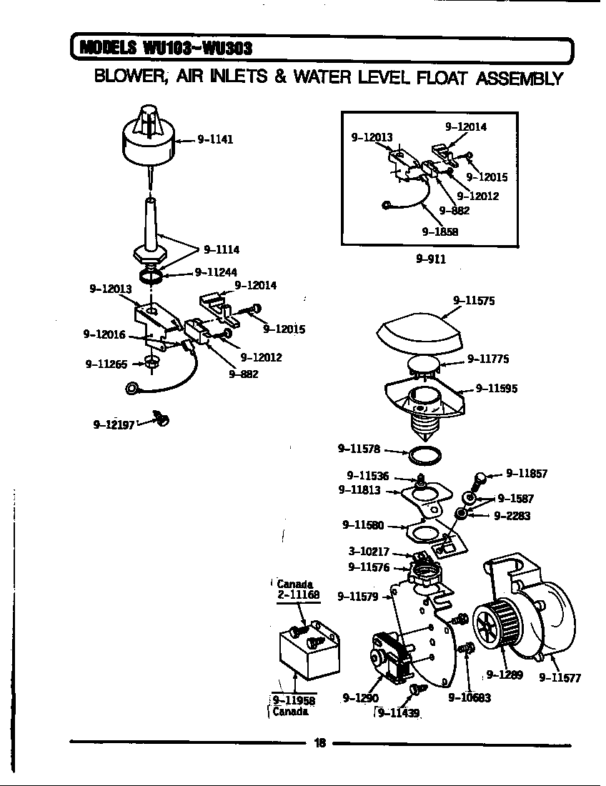 BLOWER/AIR INLET & WATER LEVEL FLOAT