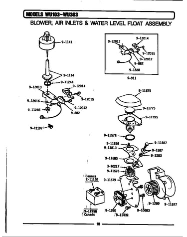 Blower/air inlet & water level float