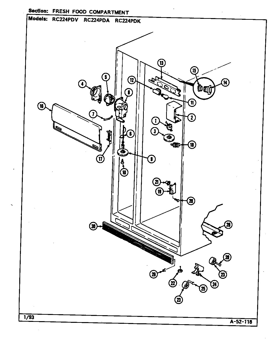 FRESH FOOD COMPARTMENT (RC224PDA/DS33A) (RC224PDK/DS34A) (RC224PDV/DS32A)