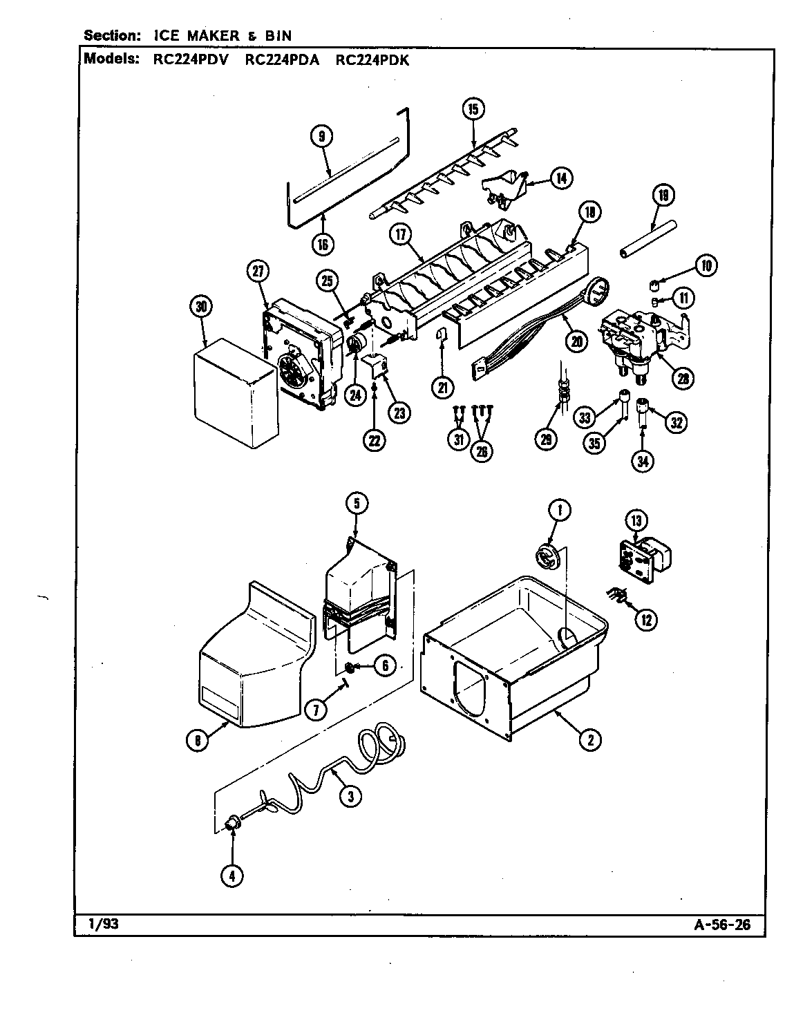 Ice maker & bin (rc224pda/ds33a) (rc224pdk/ds34a) (rc224pdv/ds32a)