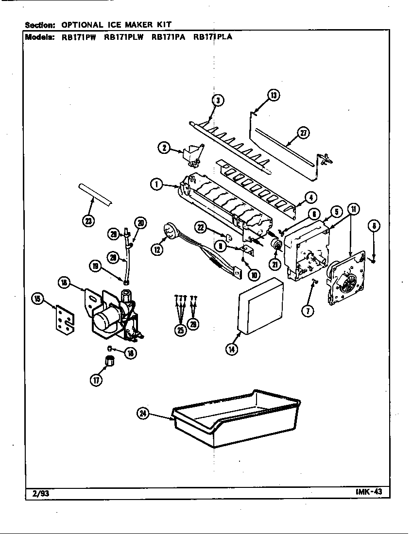 Optional ice maker kit (rb171pa/dg23a) (rb171pla/dg24a) (rb171plw/dg22a) (rb171pw/dg21a)