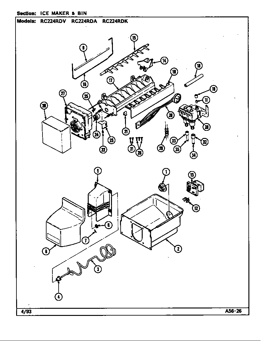 Ice maker & bin (rc224rda/ds37a) (rc224rda/ds37b) (rc224rdk/ds35a) (rc224rdv/ds36a) (rc224rdv/ds36b)
