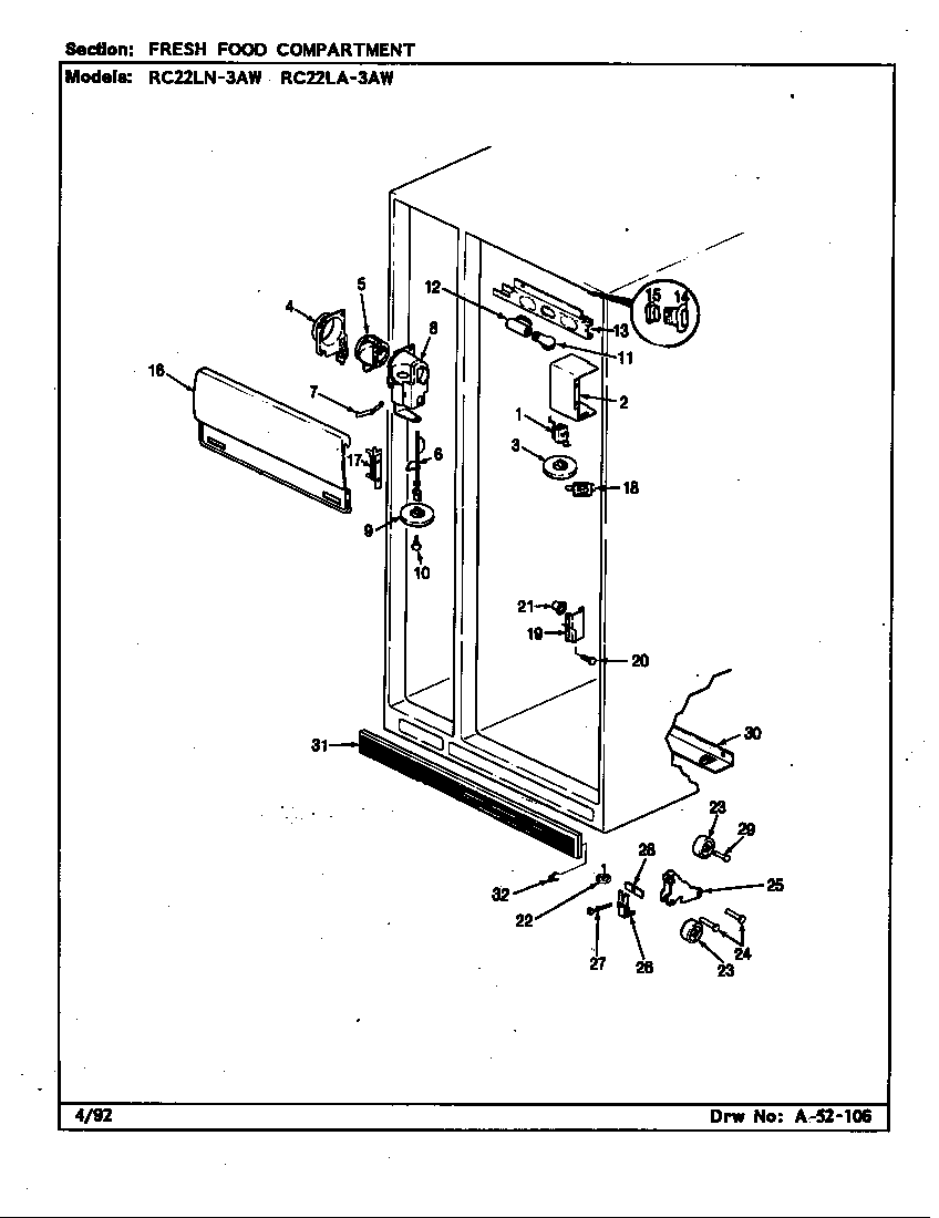 FRESH FOOD COMPARTMENT (RC22LA-3AW/BS32E) (RC22LA-3AW/CS32A) (RC22LN-3AW/BS31E) (RC22LN-3AW/CS31A)