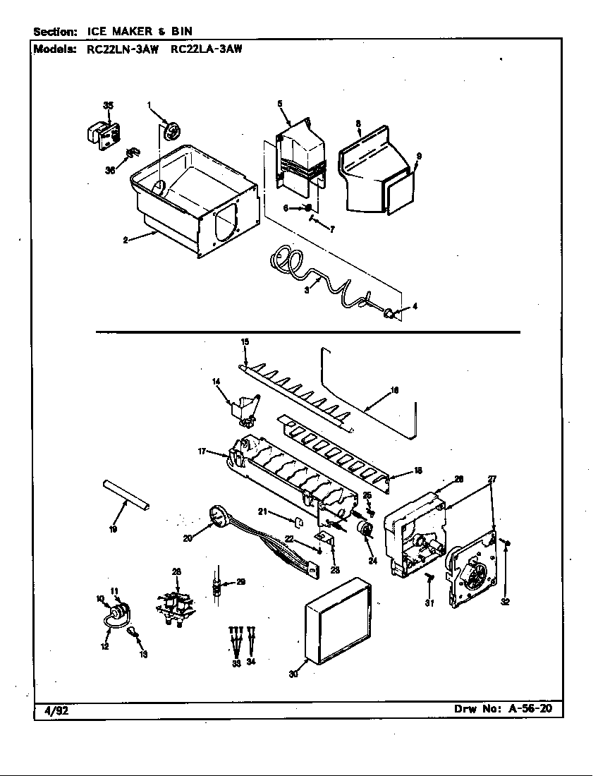 Ice maker & bin (rc22la-3aw/bs32e) (rc22la-3aw/cs32a) (rc22ln-3aw/bs31e) (rc22ln-3aw/cs31a)