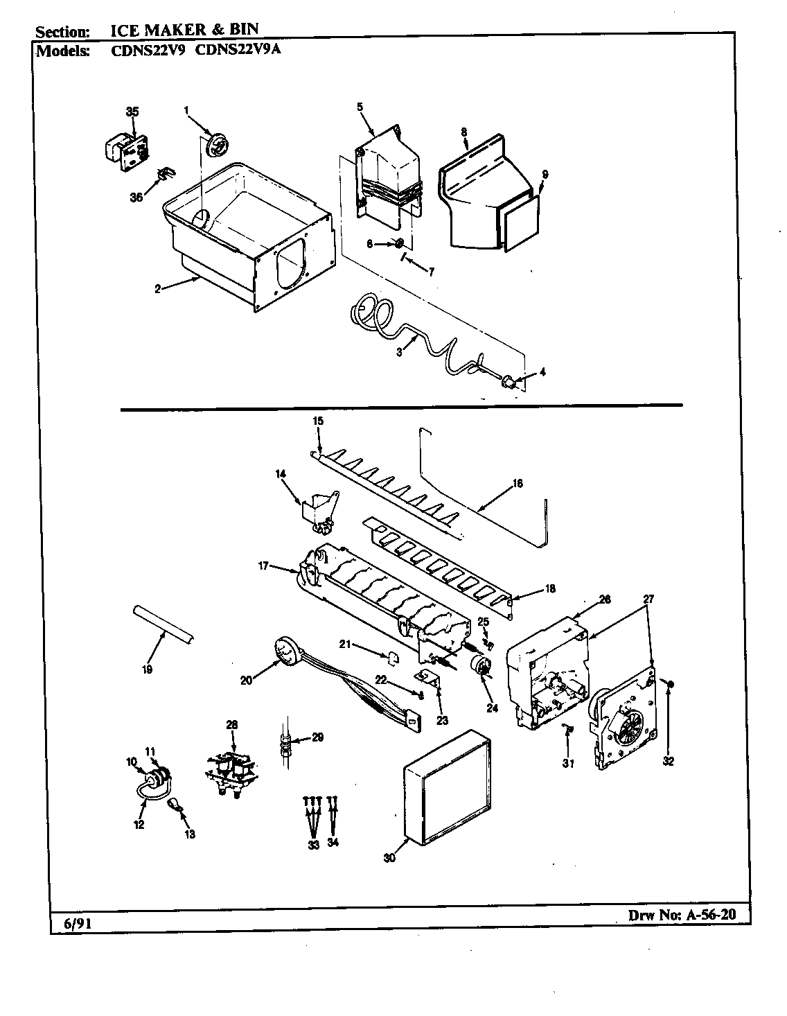 Ice maker & bin (cdns22v9/br35e) (cdns22v9/br35f) (cdns22v9a/br36e) (cdns22v9a/br36f)