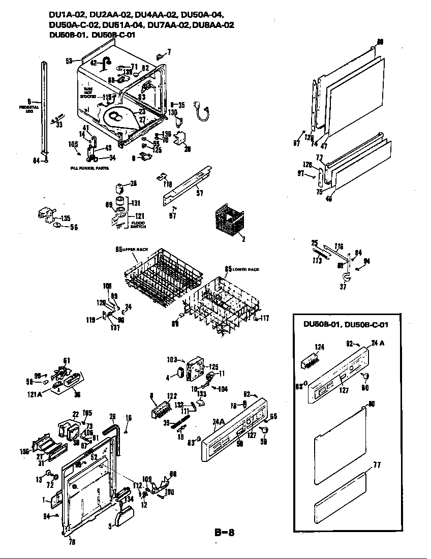 CONTROL PANEL/DOOR/CUP/RACK/TUB/FRAME