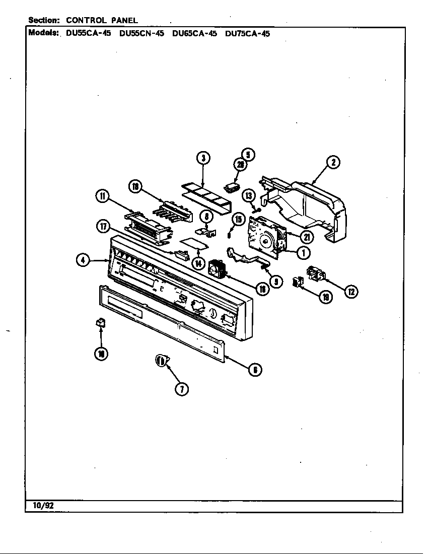 Control panel(du55ca/cn,du65ca,du75c-45) (du55ca-45) (du55cn-45) (du65ca-45) (du75ca-45)