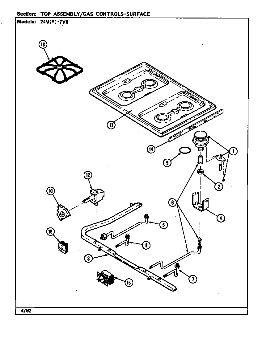 Top assembly/gas controls-surface