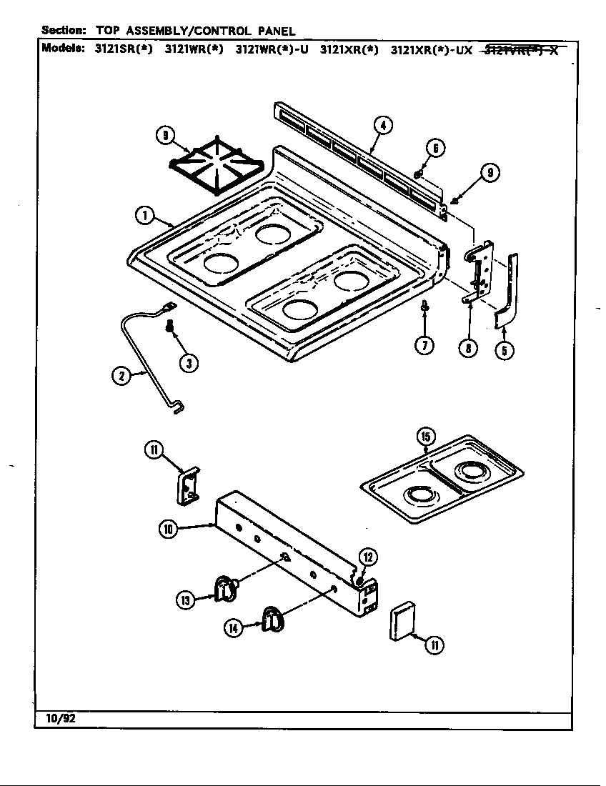 Top assembly/control panel