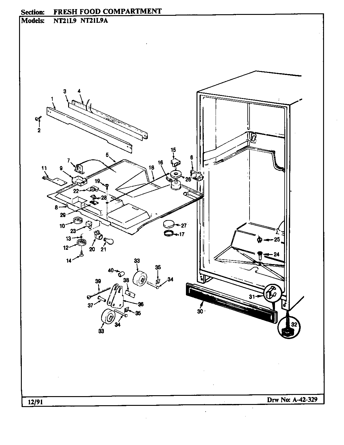 FRESH FOOD COMPARTMENT (NT21L9/BA75A) (NT21L9/BA75B) (NT21L9A/BA76A) (NT21L9A/BA76B)