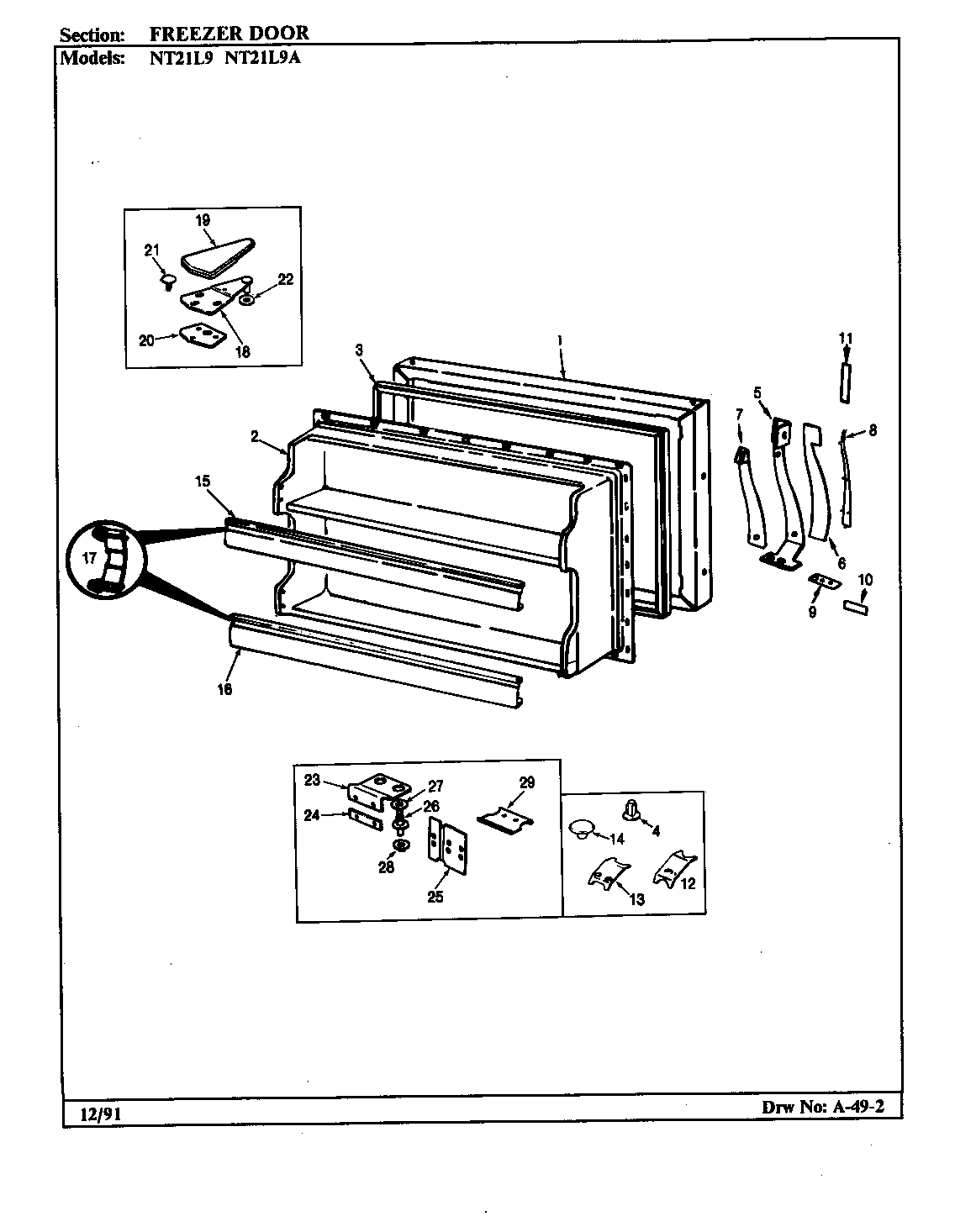 Freezer door (nt21l9/ba75a) (nt21l9/ba75b) (nt21l9a/ba76a) (nt21l9a/ba76b)