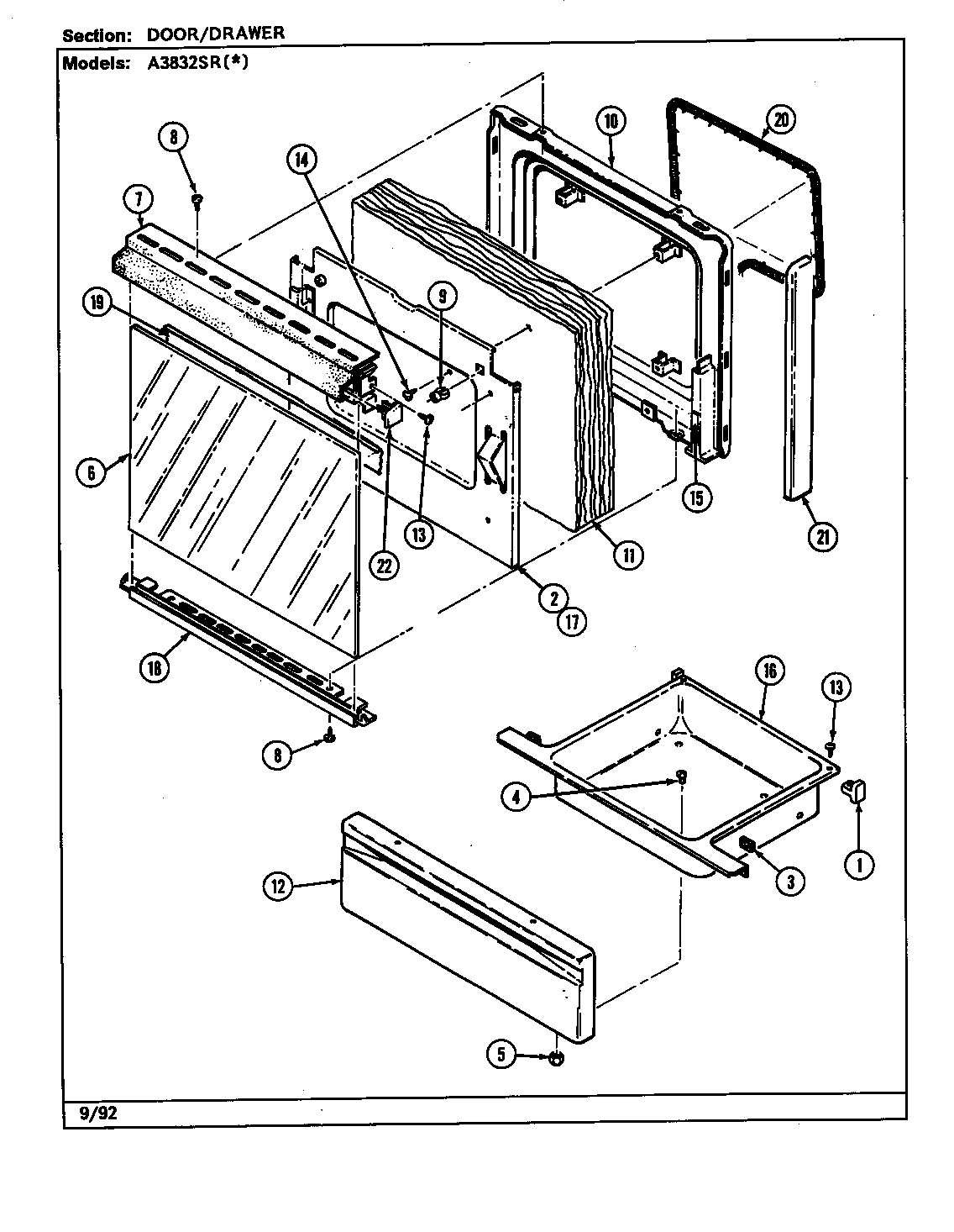 Door/drawer (a3832sr) (a3832sra) (a3832srw)