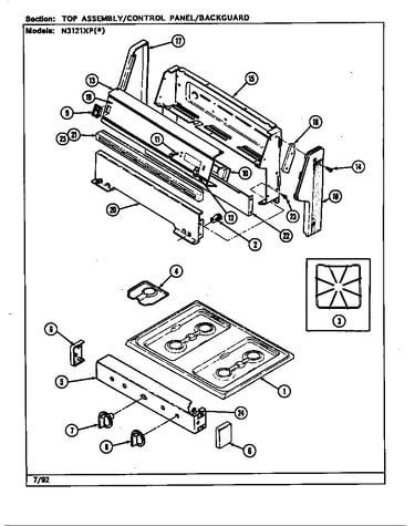 Top assembly/control panel (n3121xp*) (n3121xpa) (n3121xpw)