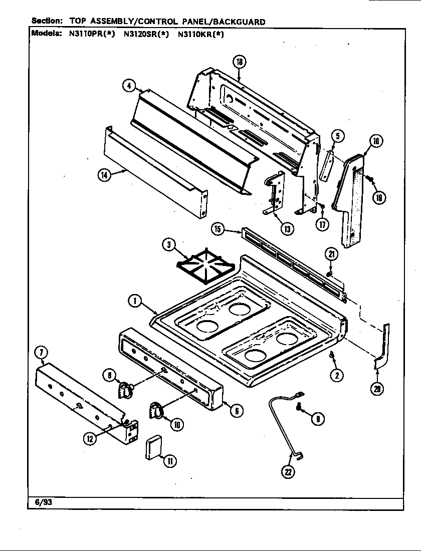 TOP ASSEMBLY/CONTROL PANEL (N3110PRA) (N3110PRW) (N3120SRA) (N3120SRW)