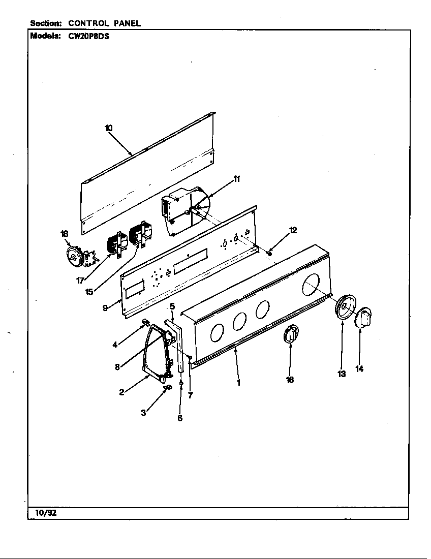 Control panel (cw20p8ds)(rev. a-d) (cw20p8ds)