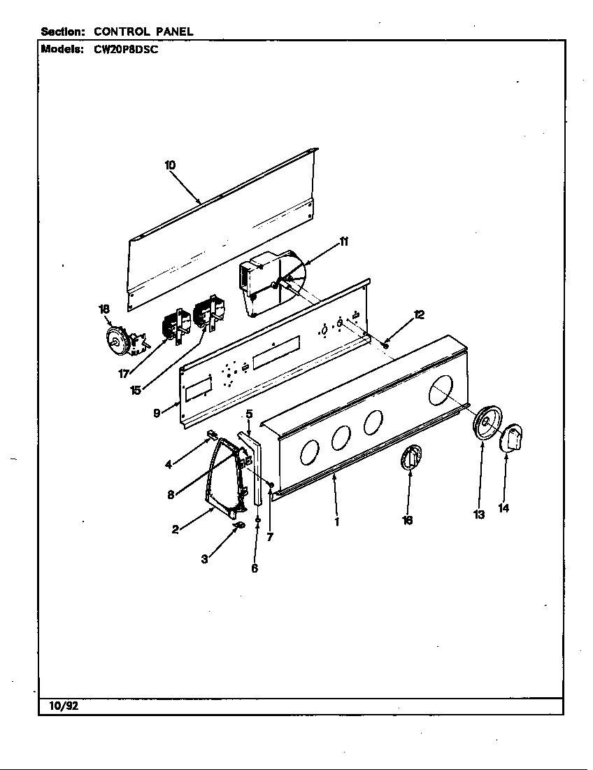Control panel (rev. a-d)(cw20p8dsc) (cw20p8dsc)