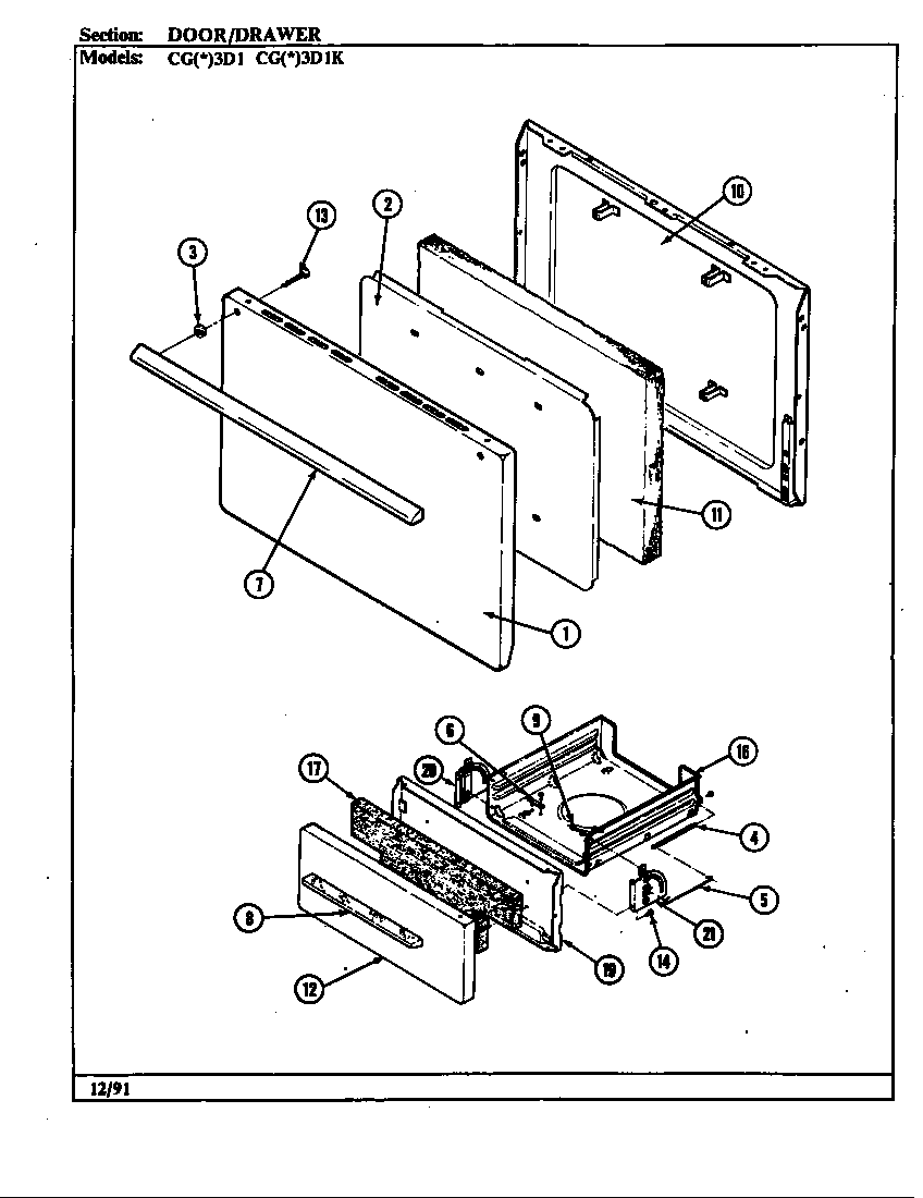 Door/drawer (cg*3d1, cg*3d1k) (cga3d1) (cgw3d1)