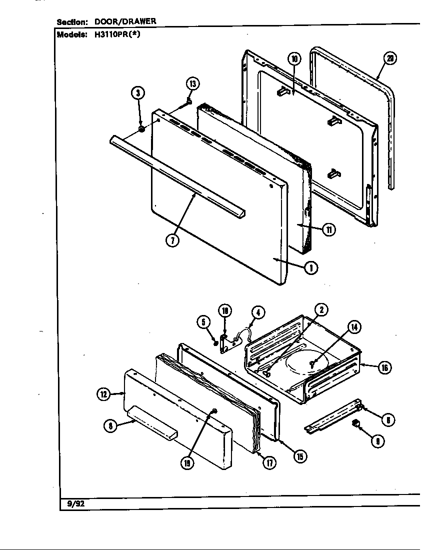 DOOR/DRAWER (H3110PR*) (H3110PRA) (H3110PRW)