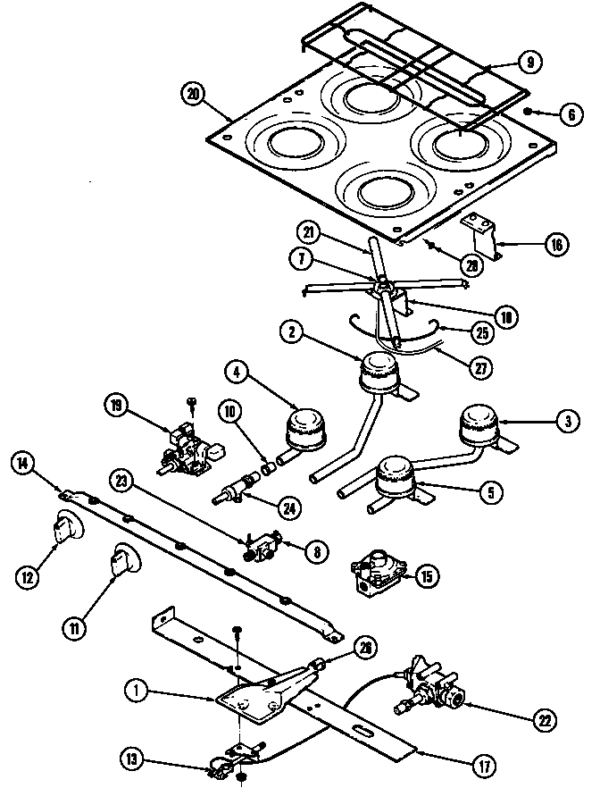 Main top & burner assembly