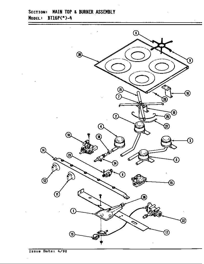 MAIN TOP & BURNER ASSEMBLY (BT16PA-4) (BT16PS-4)