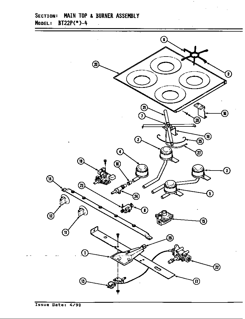 MAIN TOP & BURNER ASSEMBLY (BT22PA-4T) (BT22PN-4T) (BT22PS-4T)