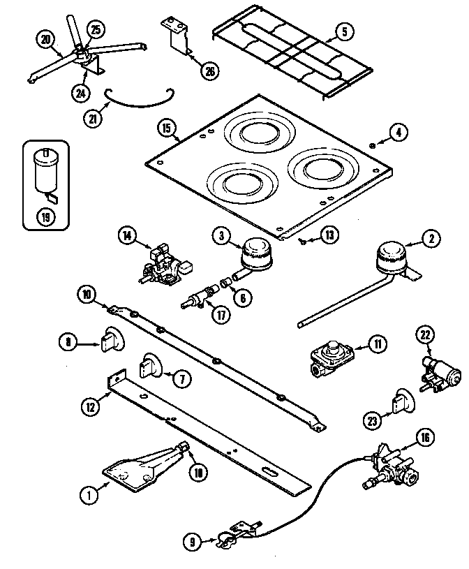 Main top & burner assembly