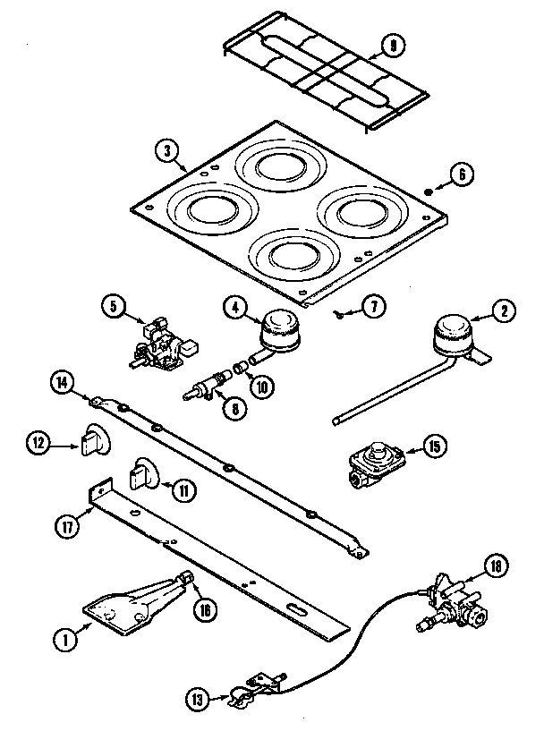 TOP & BURNER ASSEMBLY (16RA-4Z) (16RB-4Z) (16RW-4Z)