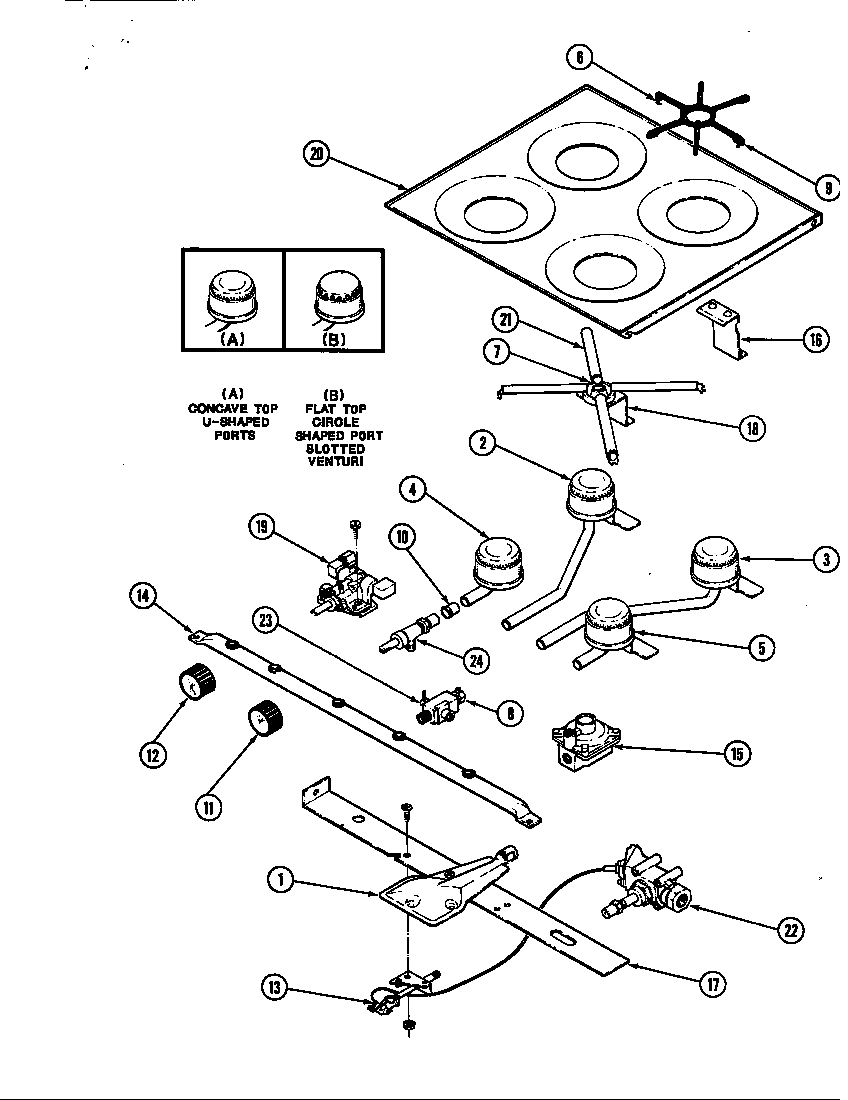 Main top & burner assembly