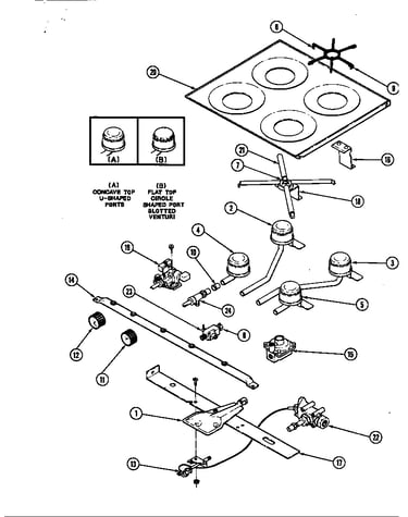 Main top & burner assembly