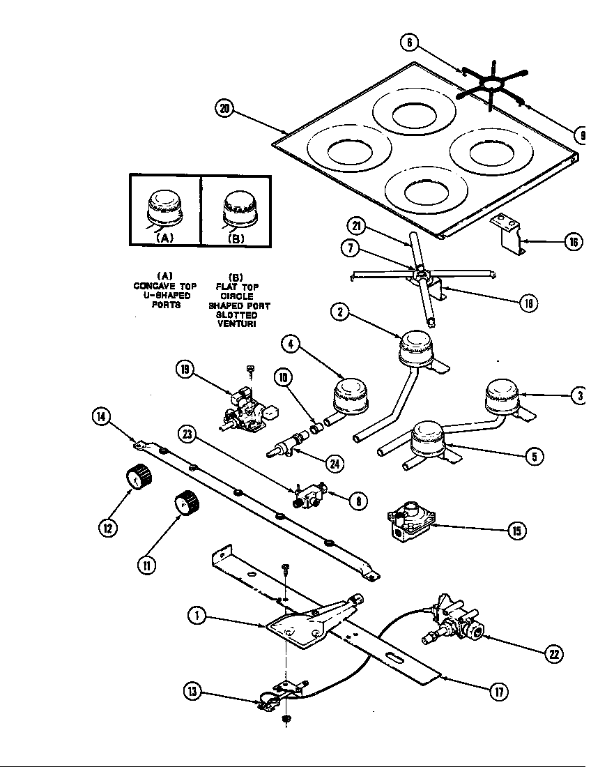 Main top & burner assembly