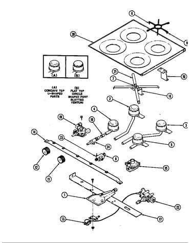Main top & burner assembly