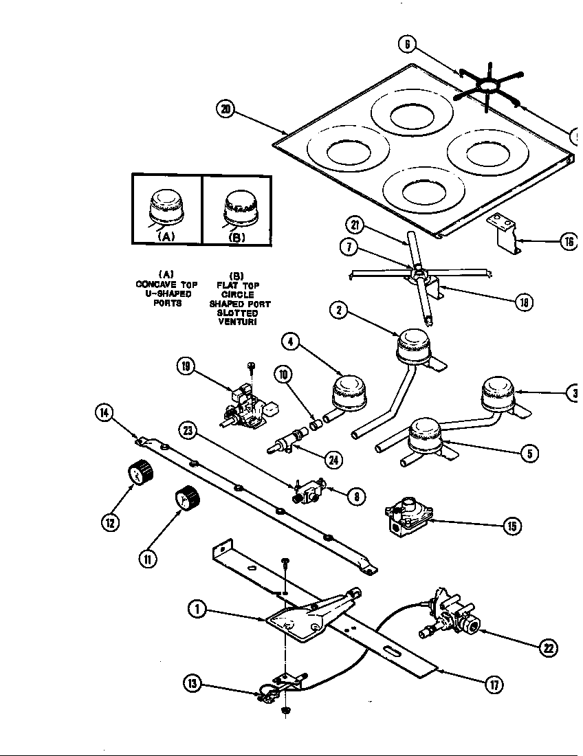 Main top & burner assembly
