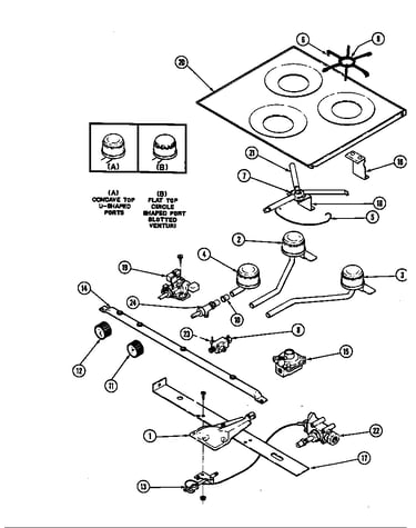 Main top & burner assembly