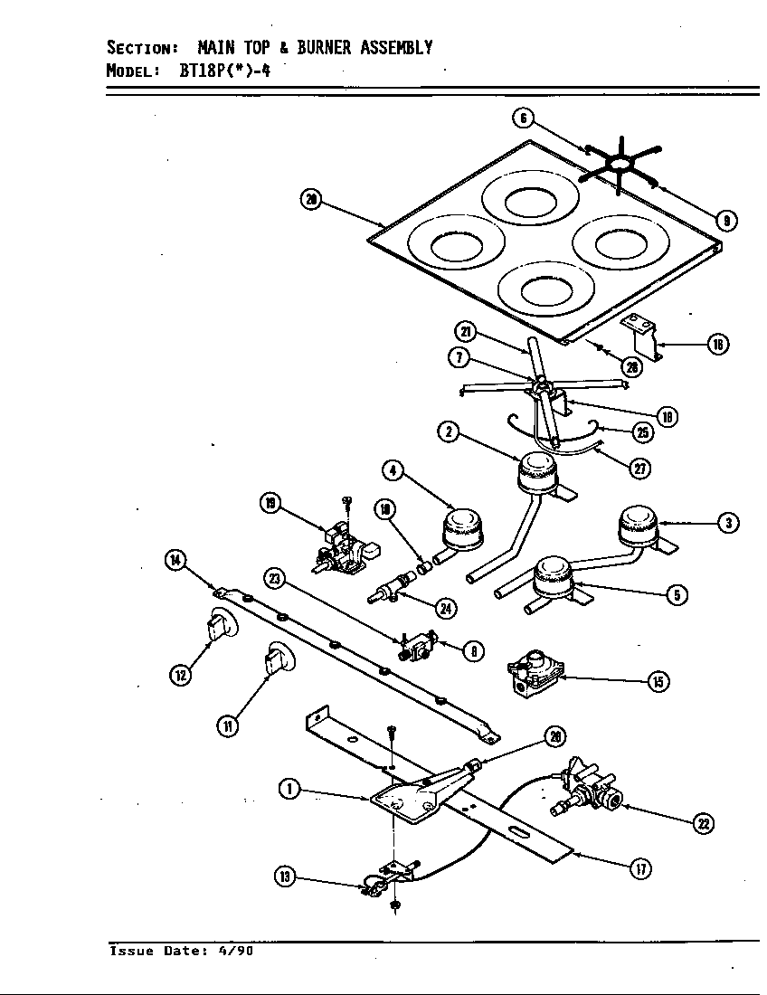 Main top & burner assembly (bt18pa-4tz) (bt18pn-4tz) (bt18ps-4tz)
