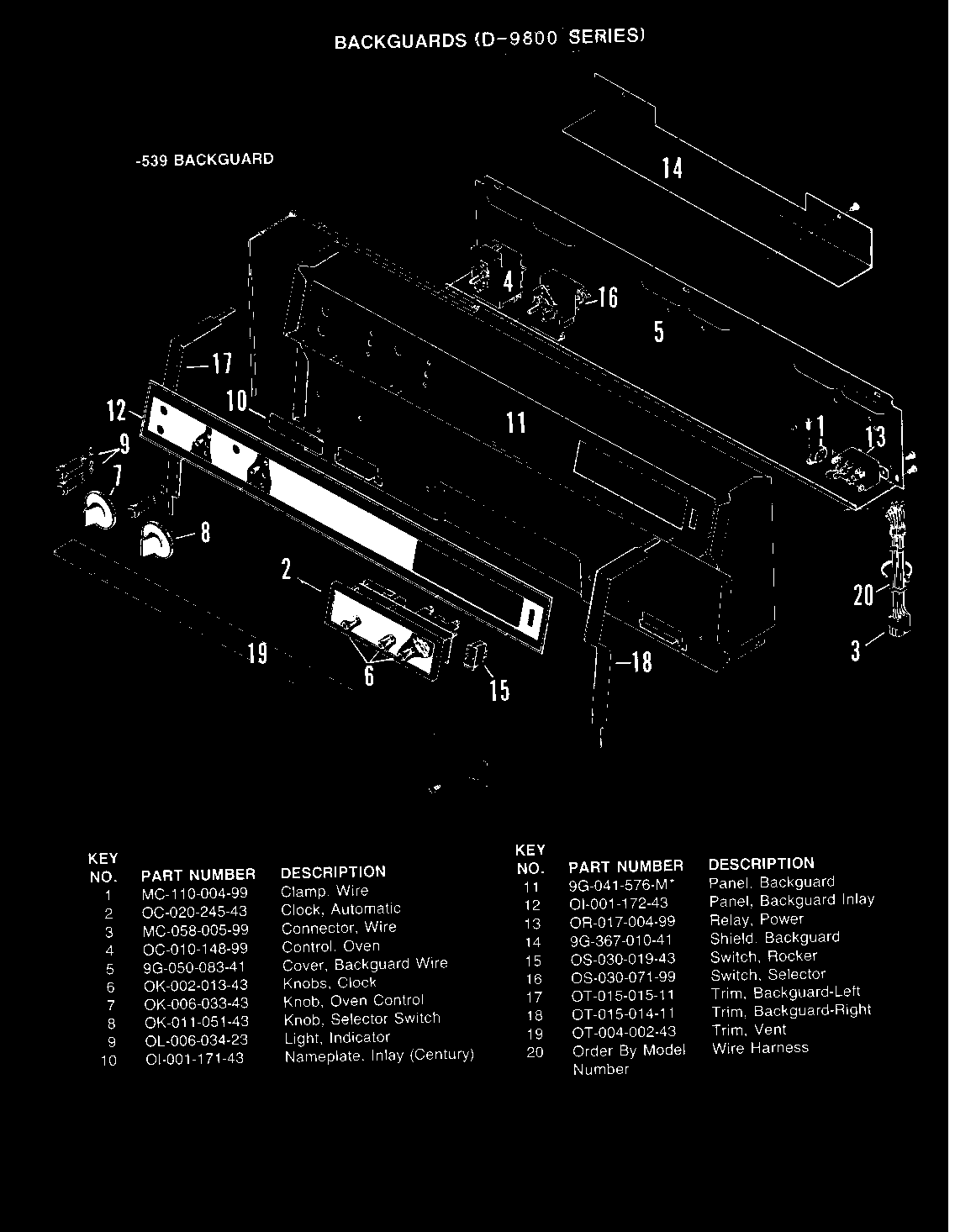 CONTROL PANEL (-539 MODELS)