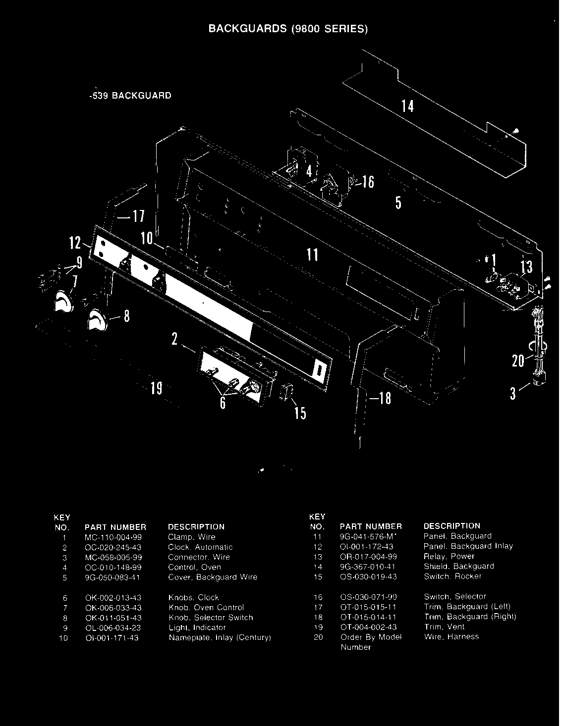 CONTROL PANEL (-539 MODEL)