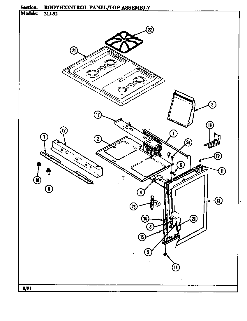 Body/control panel/top assy.