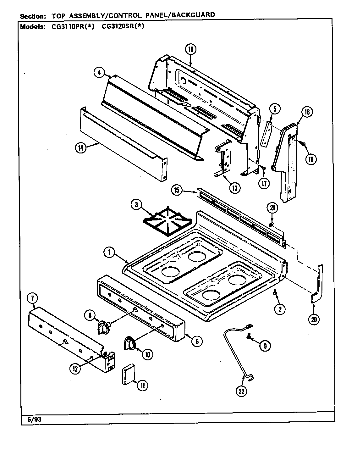 TOP & CONTROL PANEL ASSEMBLY (CG3110PRA) (CG3110PRW) (CG3120SRA) (CG3120SRW)