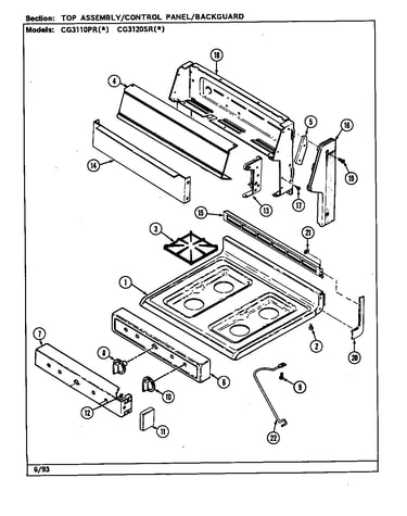Top & control panel assembly (cg3110pra) (cg3110prw) (cg3120sra) (cg3120srw)