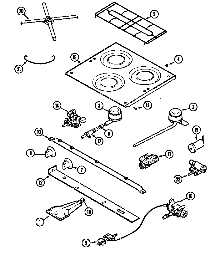 Main top & burner assembly