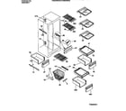 Frigidaire FRS22WHBD0 shelves, water tank, 3-door mullion diagram